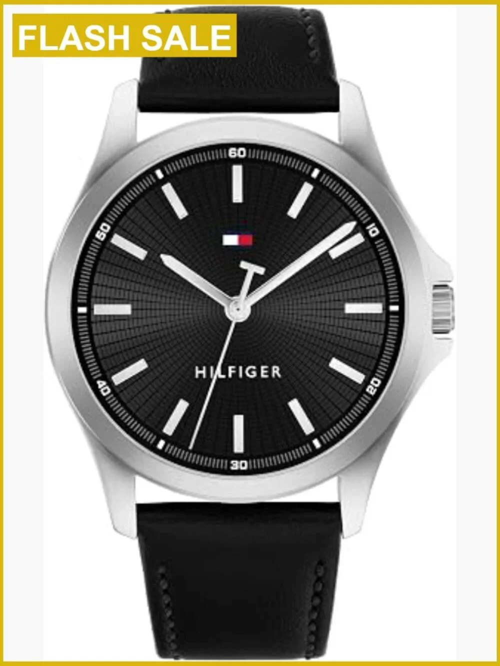 Men's 42mm Quartz Watch Black Leather Strap